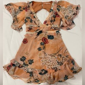 Pink Icing Cutout Backless Floral Mini Dress